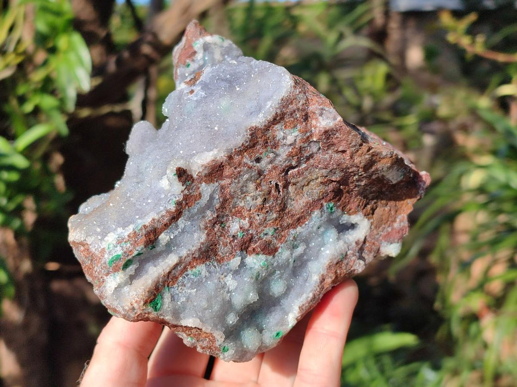 Natural Large Drusy Coated Botryoidal Quartz on Copper Dolomite with Malachite Specimen x 1 From Mindingi Mine, Congo - Toprock Gemstones and Minerals 