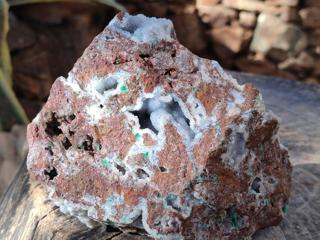 Natural Large Drusy Coated Botryoidal Quartz on Copper Dolomite with Malachite Specimen x 1 From Mindingi Mine, Congo - Toprock Gemstones and Minerals 
