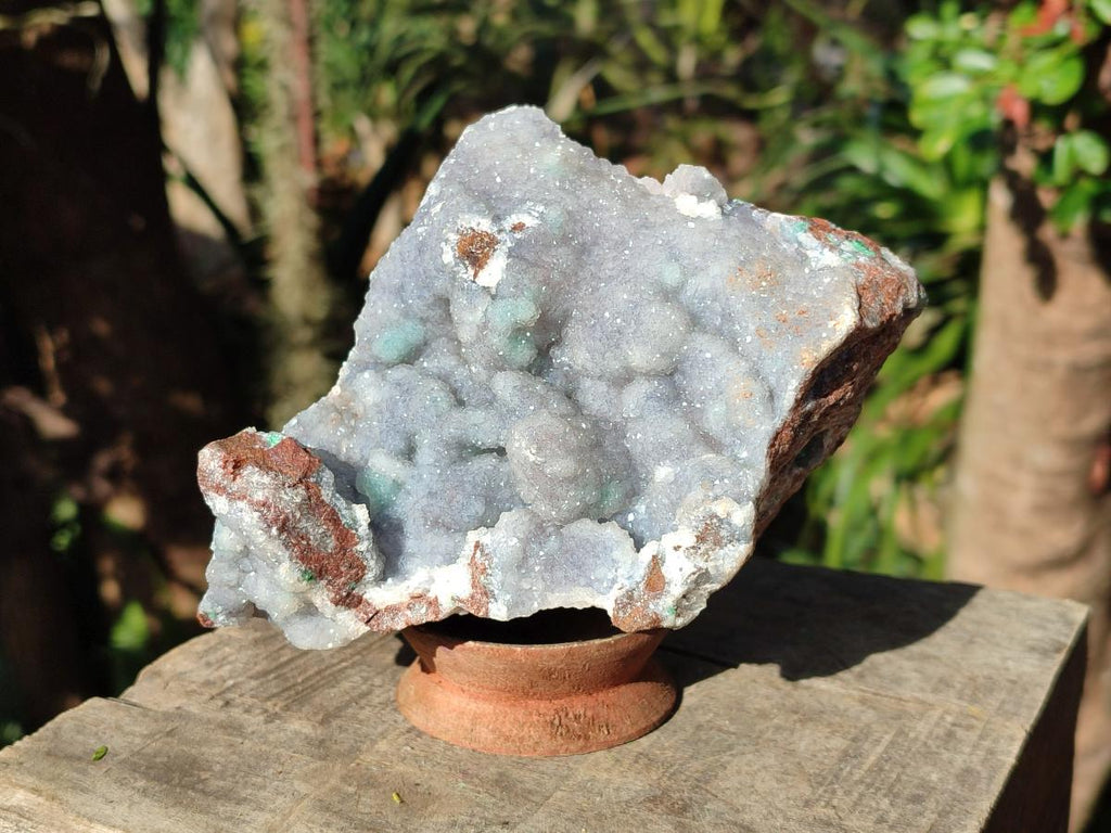 Natural Large Drusy Coated Botryoidal Quartz on Copper Dolomite with Malachite Specimen x 1 From Mindingi Mine, Congo - Toprock Gemstones and Minerals 