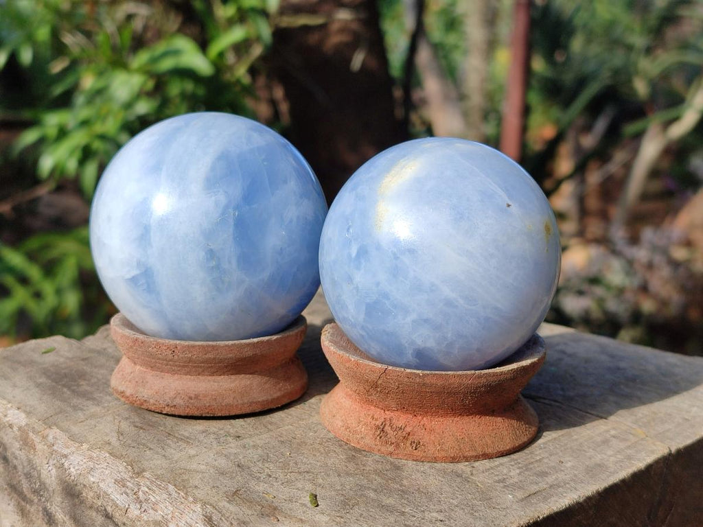 Polished Blue Calcite Spheres x 6 From Madagascar - Toprock Gemstones and Minerals 
