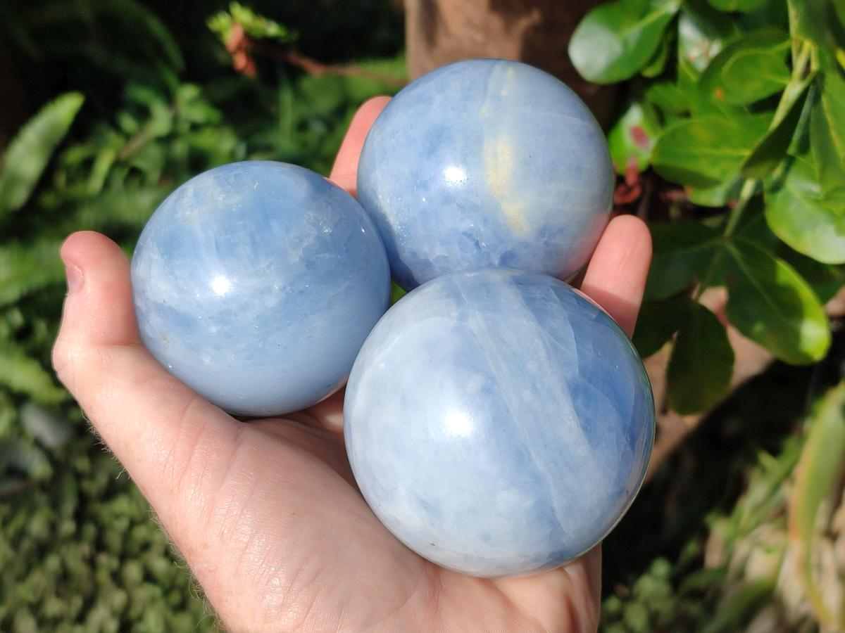 Polished Blue Calcite Spheres x 6 From Madagascar - Toprock Gemstones and Minerals 