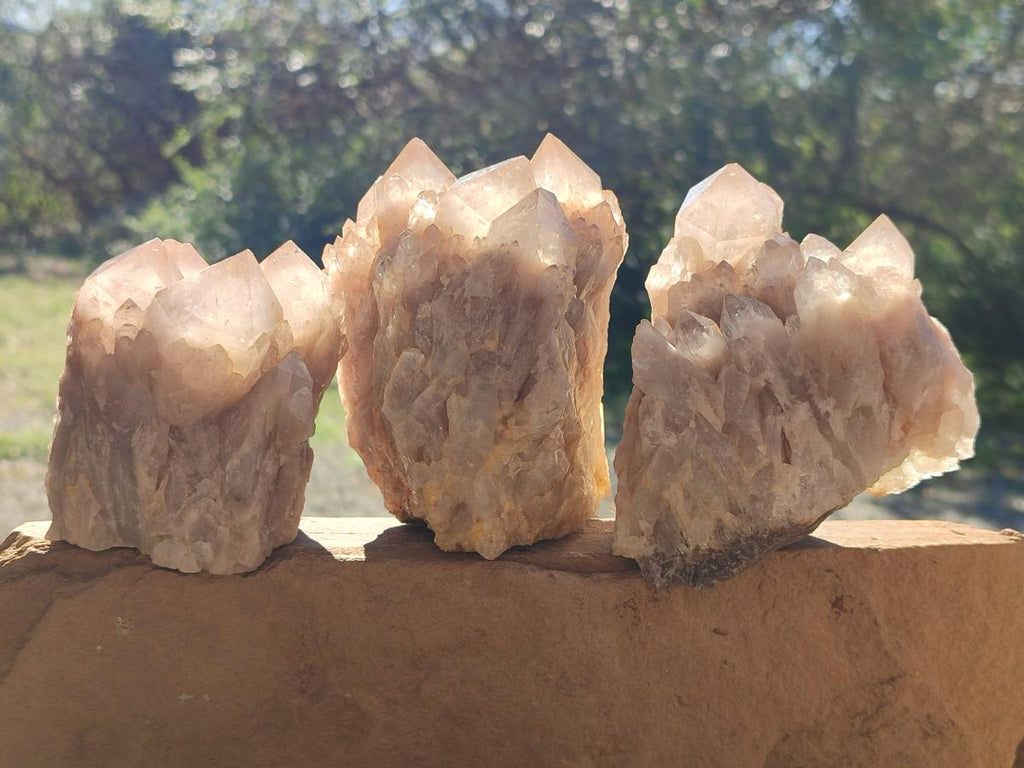 Natural Cascading White Phantom Semi-Smokey Luena Quartz Clusters x 3 From Luena, Congo - Toprock Gemstones and Minerals 