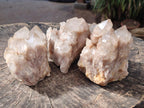 Natural Cascading White Phantom Semi-Smokey Luena Quartz Clusters x 3 From Luena, Congo - Toprock Gemstones and Minerals 