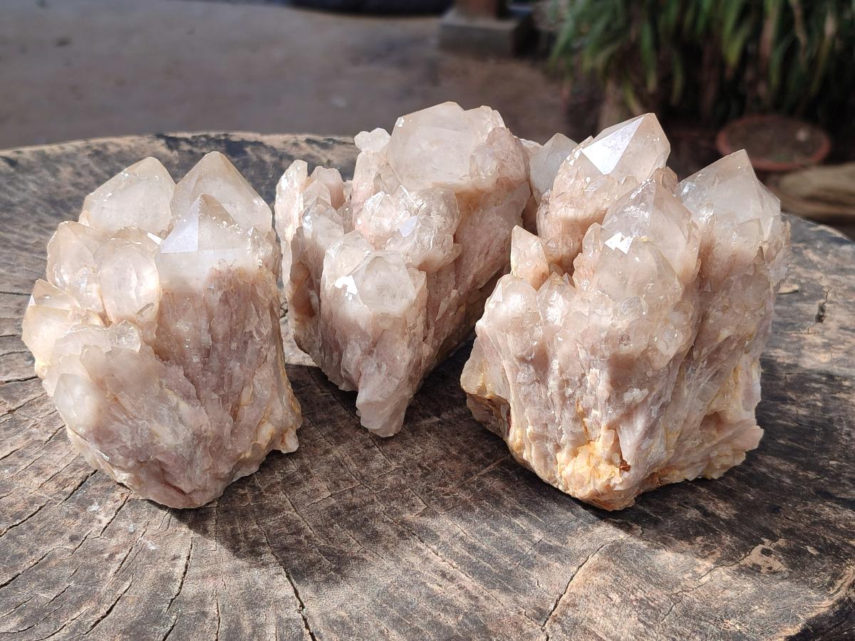 Natural Cascading White Phantom Semi-Smokey Luena Quartz Clusters x 3 From Luena, Congo - Toprock Gemstones and Minerals 