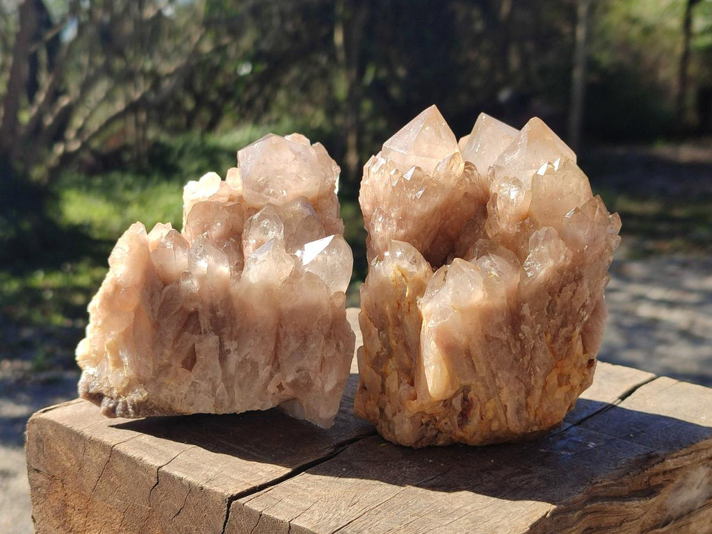 Natural Cascading White Phantom Semi-Smokey Luena Quartz Clusters x 3 From Luena, Congo - Toprock Gemstones and Minerals 