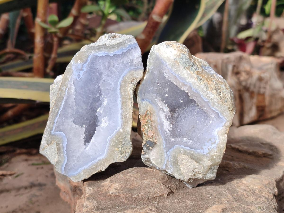 Polished On One Side Blue Lace Agate Geodes x 6 From Nsanje, Malawi - Toprock Gemstones and Minerals 