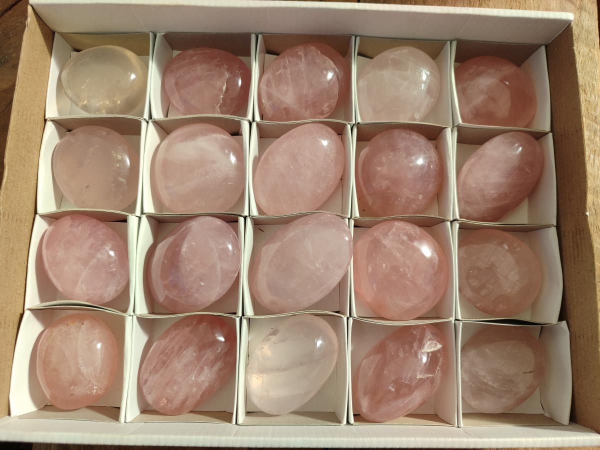 Polished Gemmy Rose Quartz Palm Stones x 20 From Madagascar - Toprock Gemstones and Minerals 