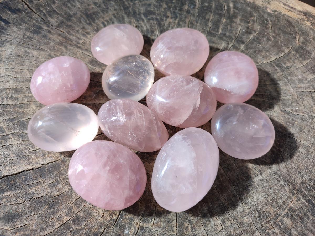 Polished Gemmy Rose Quartz Palm Stones x 20 From Madagascar - Toprock Gemstones and Minerals 