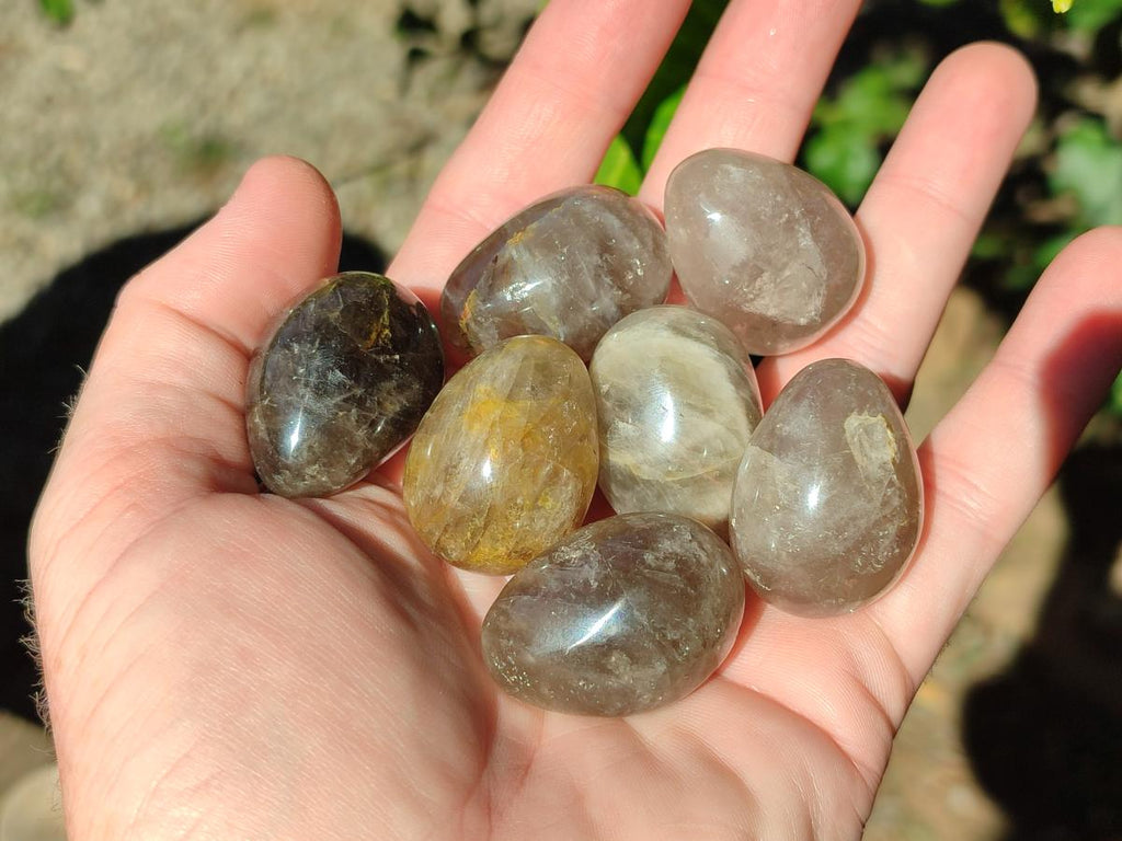 Polished Mini Smokey Window Quartz Eggs x 35 From Madagascar - Toprock Gemstones and Minerals 