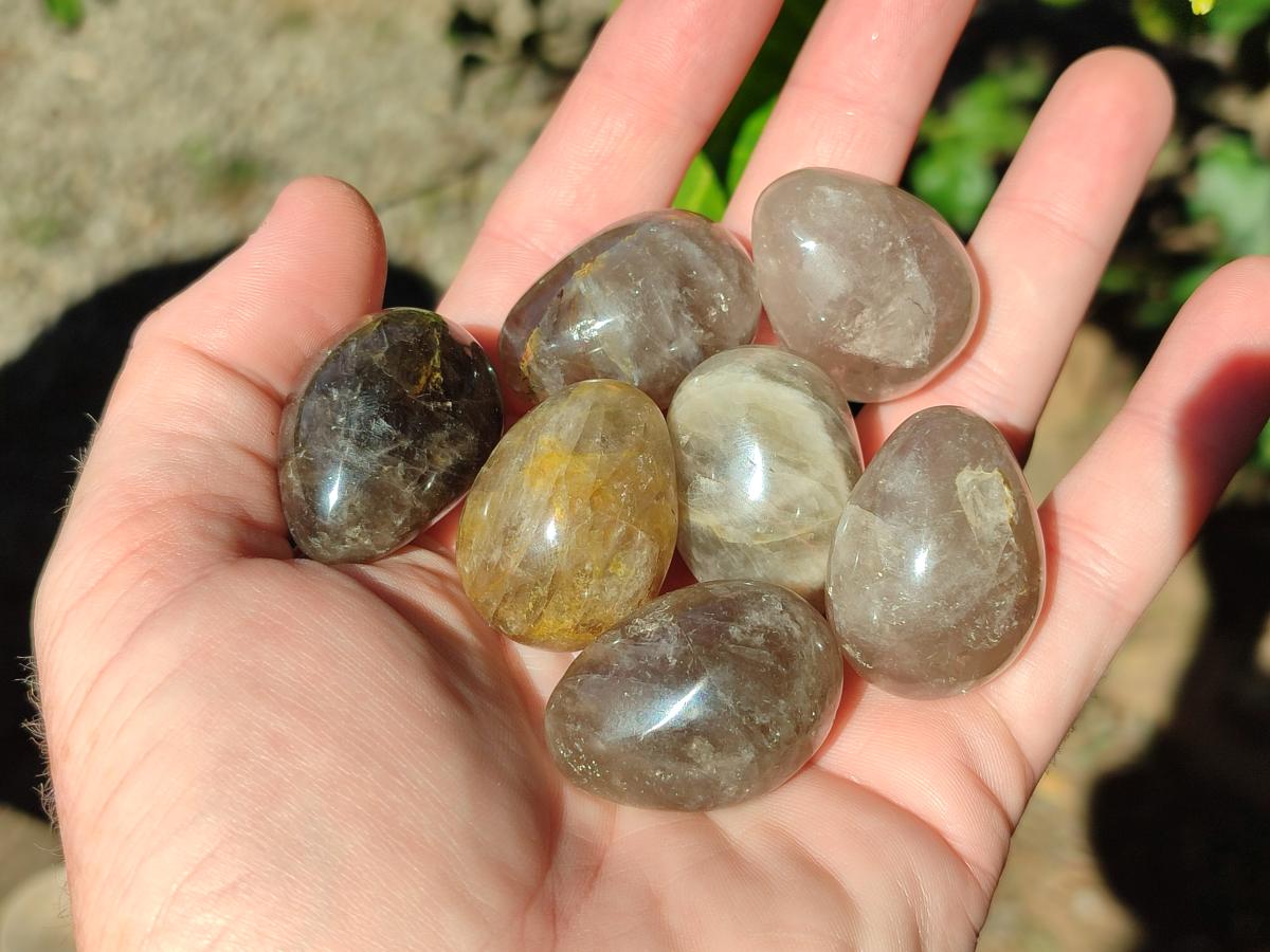 Polished Mini Smokey Window Quartz Eggs x 35 From Madagascar - Toprock Gemstones and Minerals 