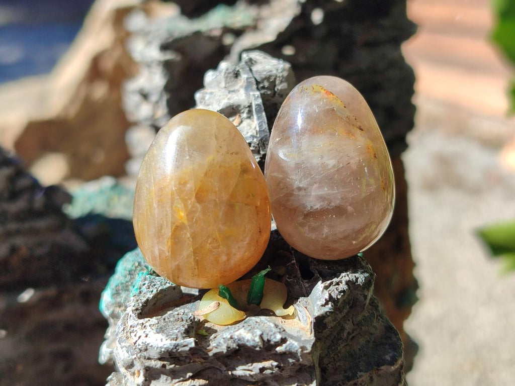 Polished Mini Smokey Window Quartz Eggs x 35 From Madagascar - Toprock Gemstones and Minerals 