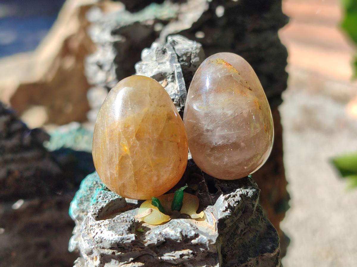 Polished Mini Smokey Window Quartz Eggs x 35 From Madagascar - Toprock Gemstones and Minerals 