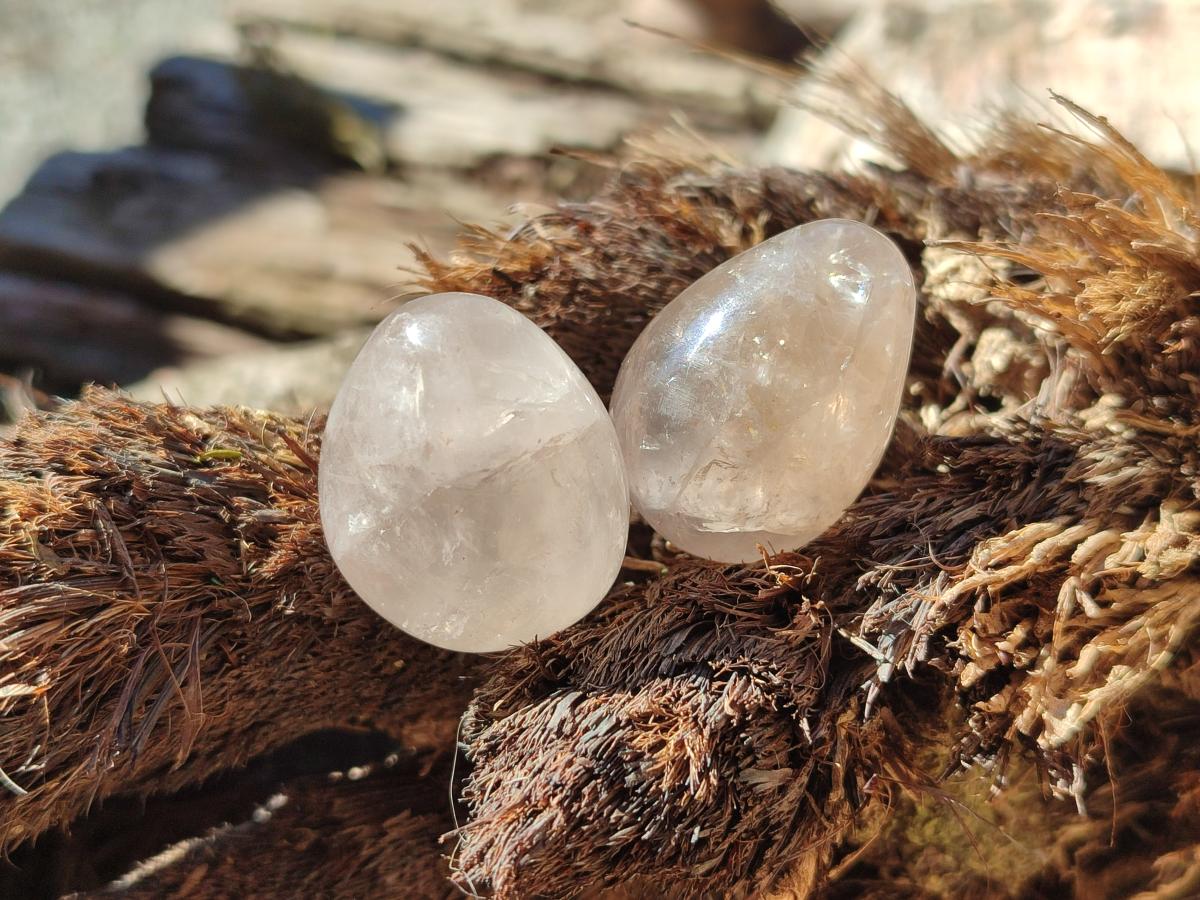 Polished Mini Smokey Window Quartz Eggs x 35 From Madagascar - Toprock Gemstones and Minerals 