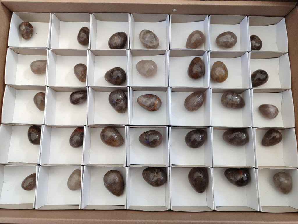 Polished Mini Smokey Window Quartz Eggs x 35 From Madagascar - Toprock Gemstones and Minerals 