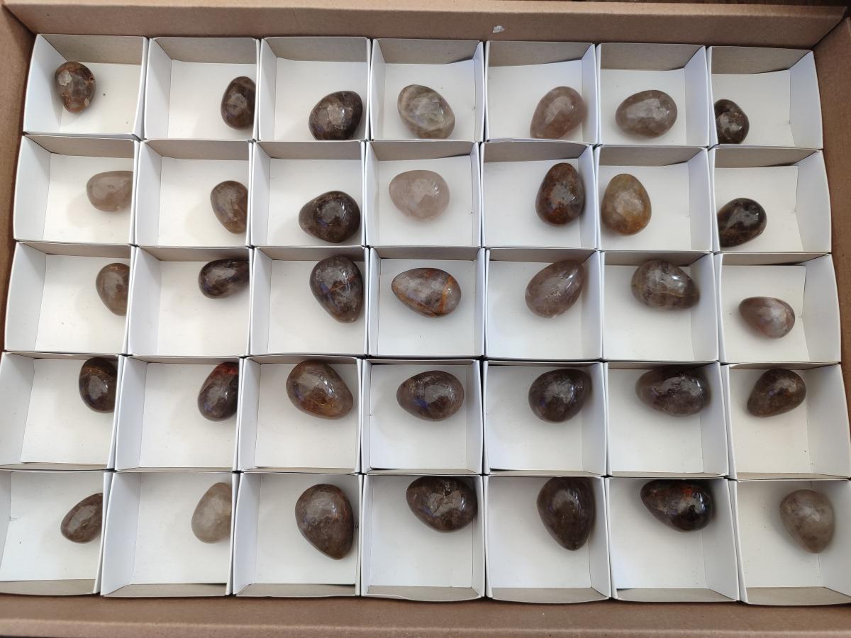 Polished Mini Smokey Window Quartz Eggs x 35 From Madagascar - Toprock Gemstones and Minerals 