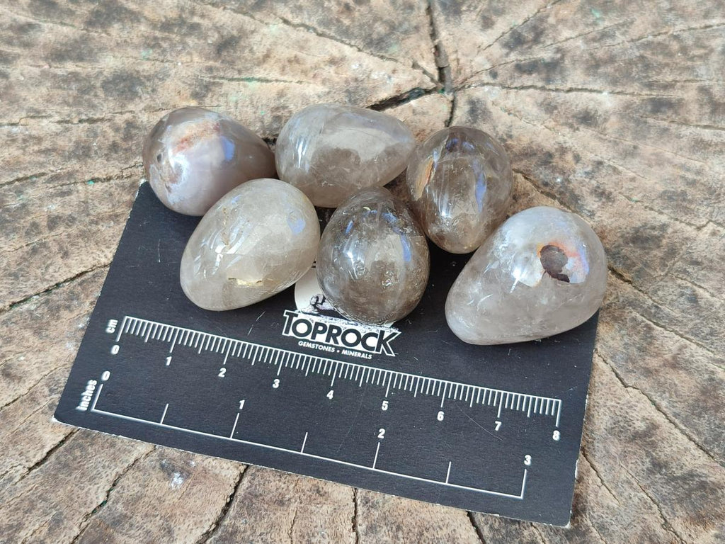 Polished Mini Smokey Window Quartz Eggs x 35 From Madagascar - Toprock Gemstones and Minerals 