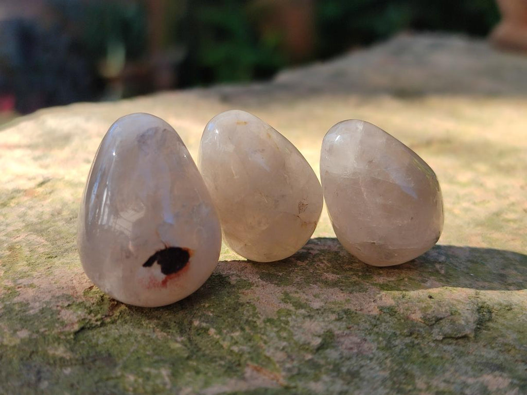 Polished Mini Smokey Window Quartz Eggs x 35 From Madagascar - Toprock Gemstones and Minerals 