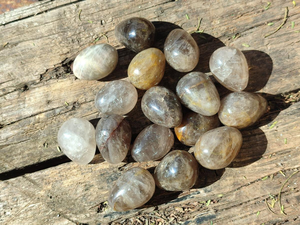 Polished Mini Smokey Window Quartz Eggs x 35 From Madagascar - Toprock Gemstones and Minerals 
