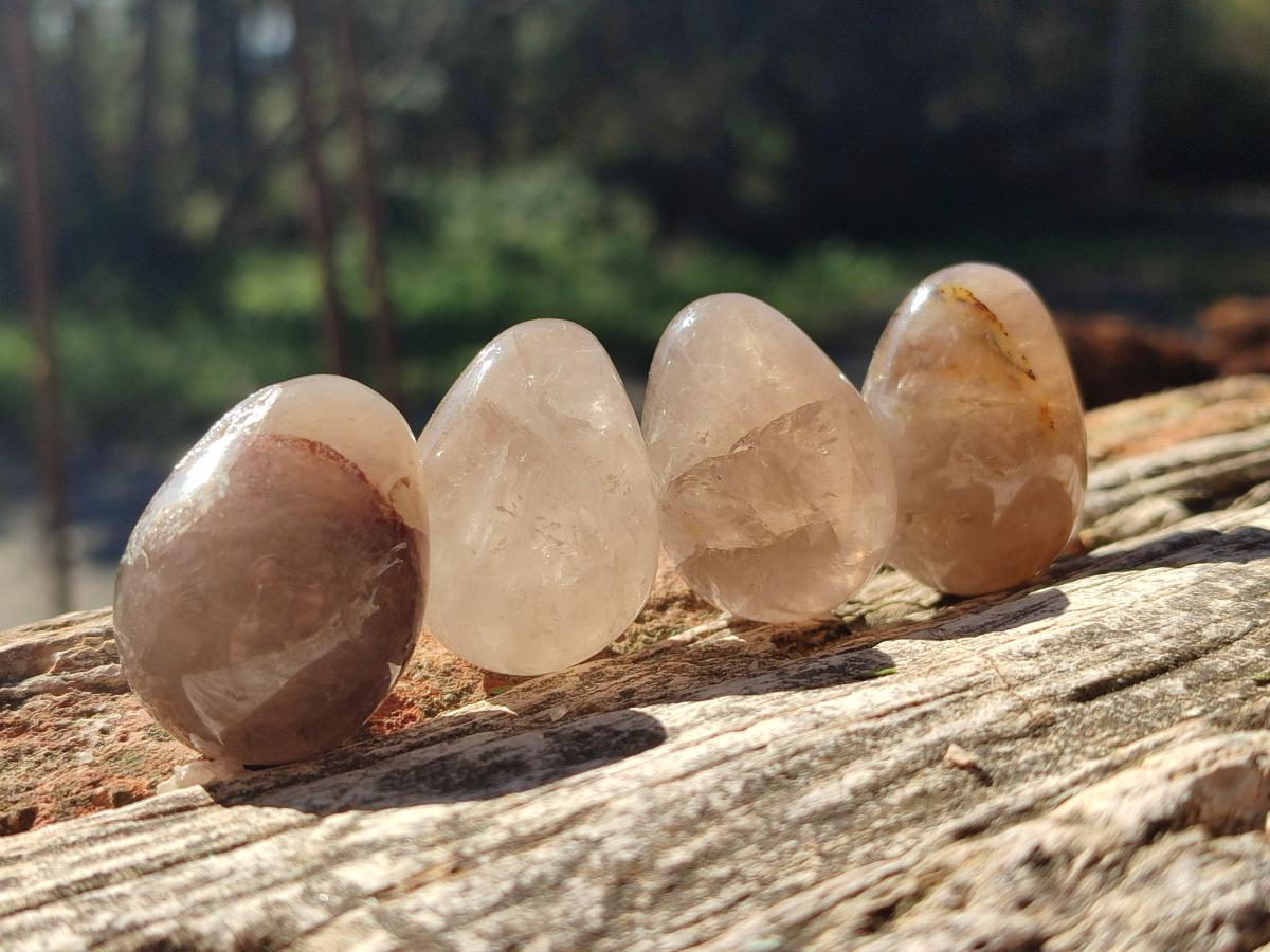 Polished Mini Smokey Window Quartz Eggs x 35 From Madagascar - Toprock Gemstones and Minerals 