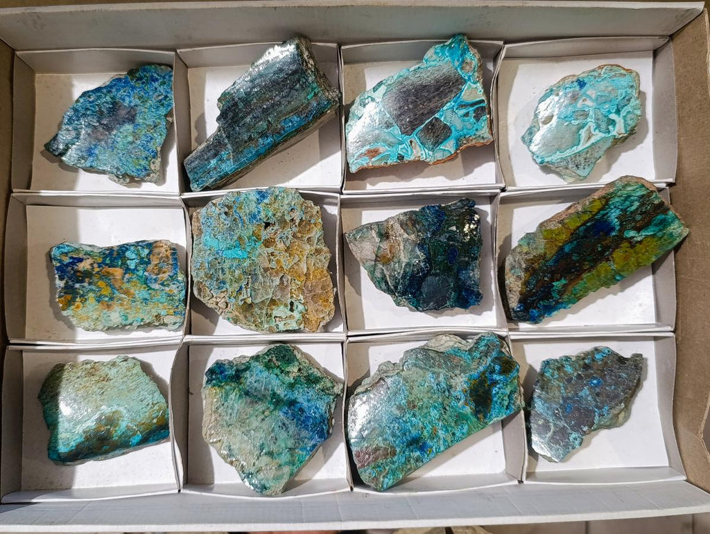 Polished Shattuckite Slices x 12 From Kaokoveld, Namibia - Toprock Gemstones and Minerals 