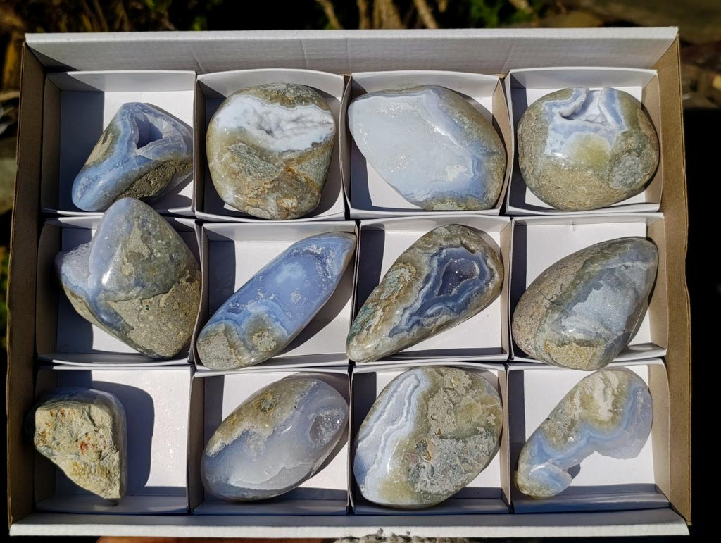 Polished Blue Lace Agate Free Forms x 12 From Nsanje, Malawi - Toprock Gemstones and Minerals 