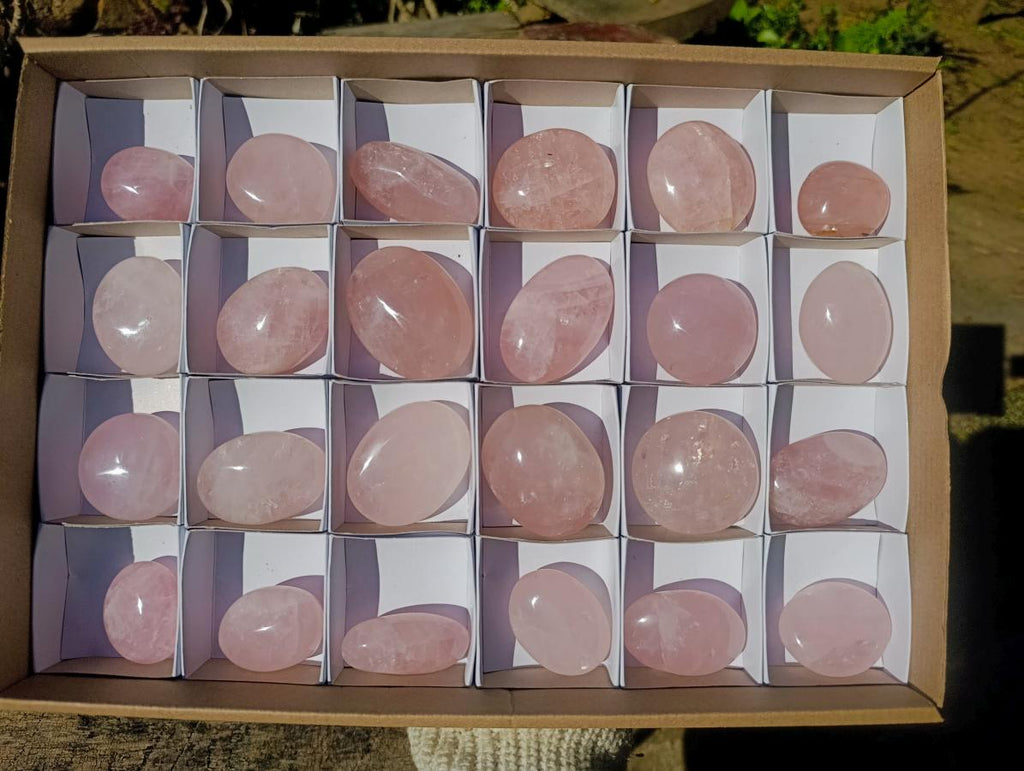Polished Gemmy Rose Quartz Palm Stones x 24 From Madagascar - Toprock Gemstones and Minerals 
