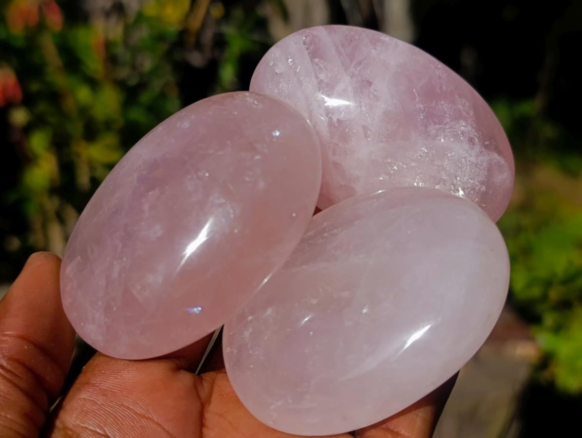 Polished Gemmy Rose Quartz Palm Stones x 24 From Madagascar - Toprock Gemstones and Minerals 