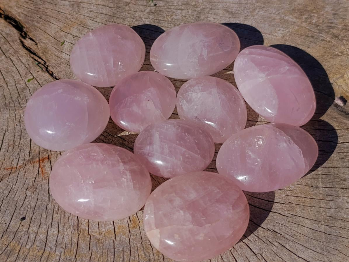 Polished Gemmy Rose Quartz Palm Stones x 24 From Madagascar - Toprock Gemstones and Minerals 