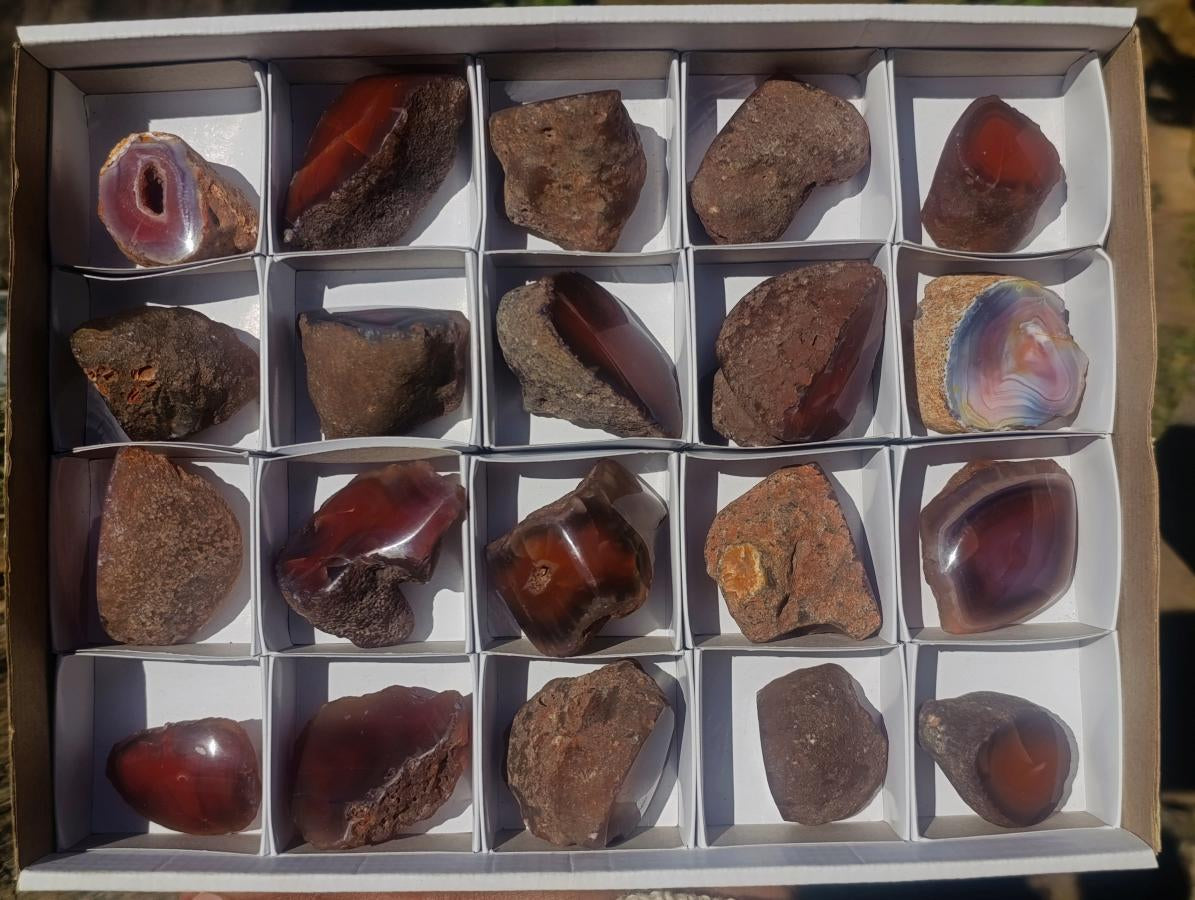 Polished One Side Red Shashe River Agate Nodules x 20 From Shashe River, Zimbabwe - Toprock Gemstones and Minerals 