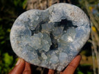 Polished Blue Celestite Crystal Heart and Display Crystal x 2 From Sakoany, Madagascar - Toprock Gemstones and Minerals 