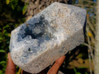 Polished Blue Celestite Crystal Heart and Display Crystal x 2 From Sakoany, Madagascar - Toprock Gemstones and Minerals 