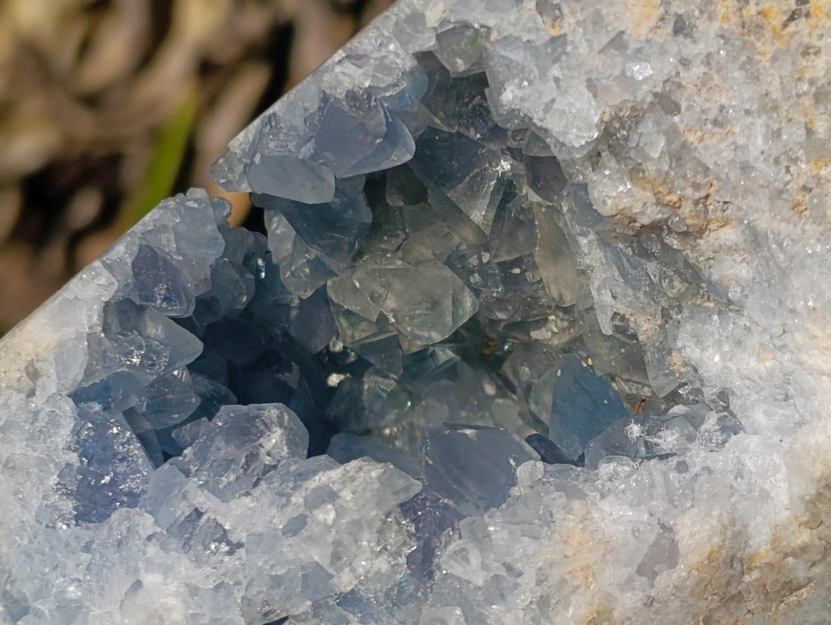 Polished Blue Celestite Crystal Heart and Display Crystal x 2 From Sakoany, Madagascar - Toprock Gemstones and Minerals 