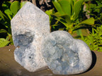 Polished Blue Celestite Crystal Heart and Display Crystal x 2 From Sakoany, Madagascar - Toprock Gemstones and Minerals 