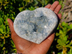 Polished Blue Celestite Crystal Heart and Display Crystal x 2 From Sakoany, Madagascar - Toprock Gemstones and Minerals 