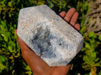 Polished Blue Celestite Crystal Heart and Display Crystal x 2 From Sakoany, Madagascar - Toprock Gemstones and Minerals 