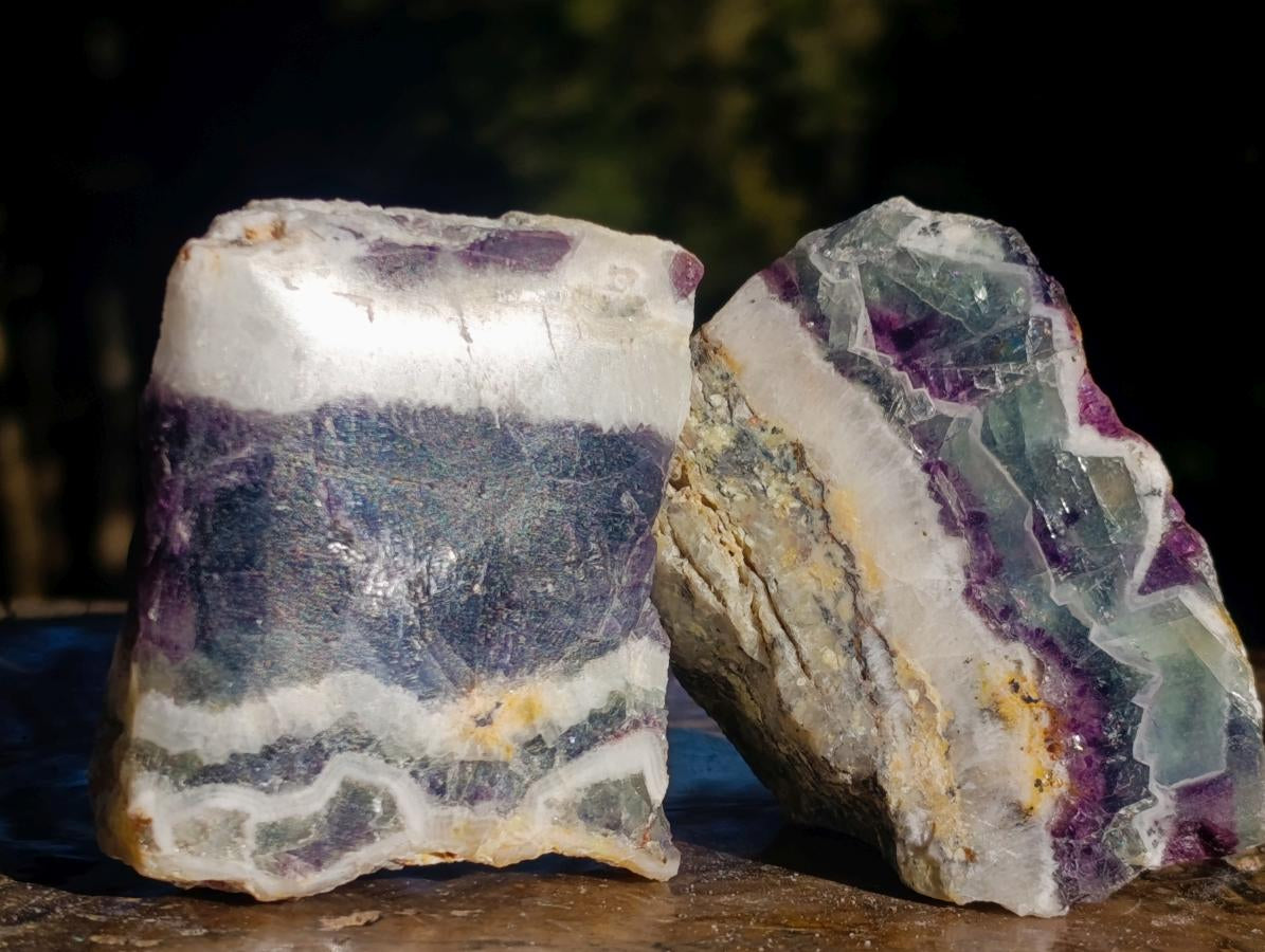 Polished One Side Watermelon Fluorite Slices x 12 From Uis, Namibia - Toprock Gemstones and Minerals 
