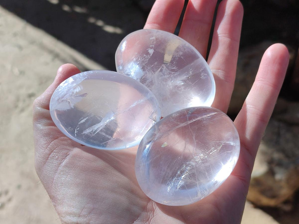 Polished Girasol Pearl Quartz Palm Stones x 12 From Ambatondrazaka, Madagascar - Toprock Gemstones and Minerals 