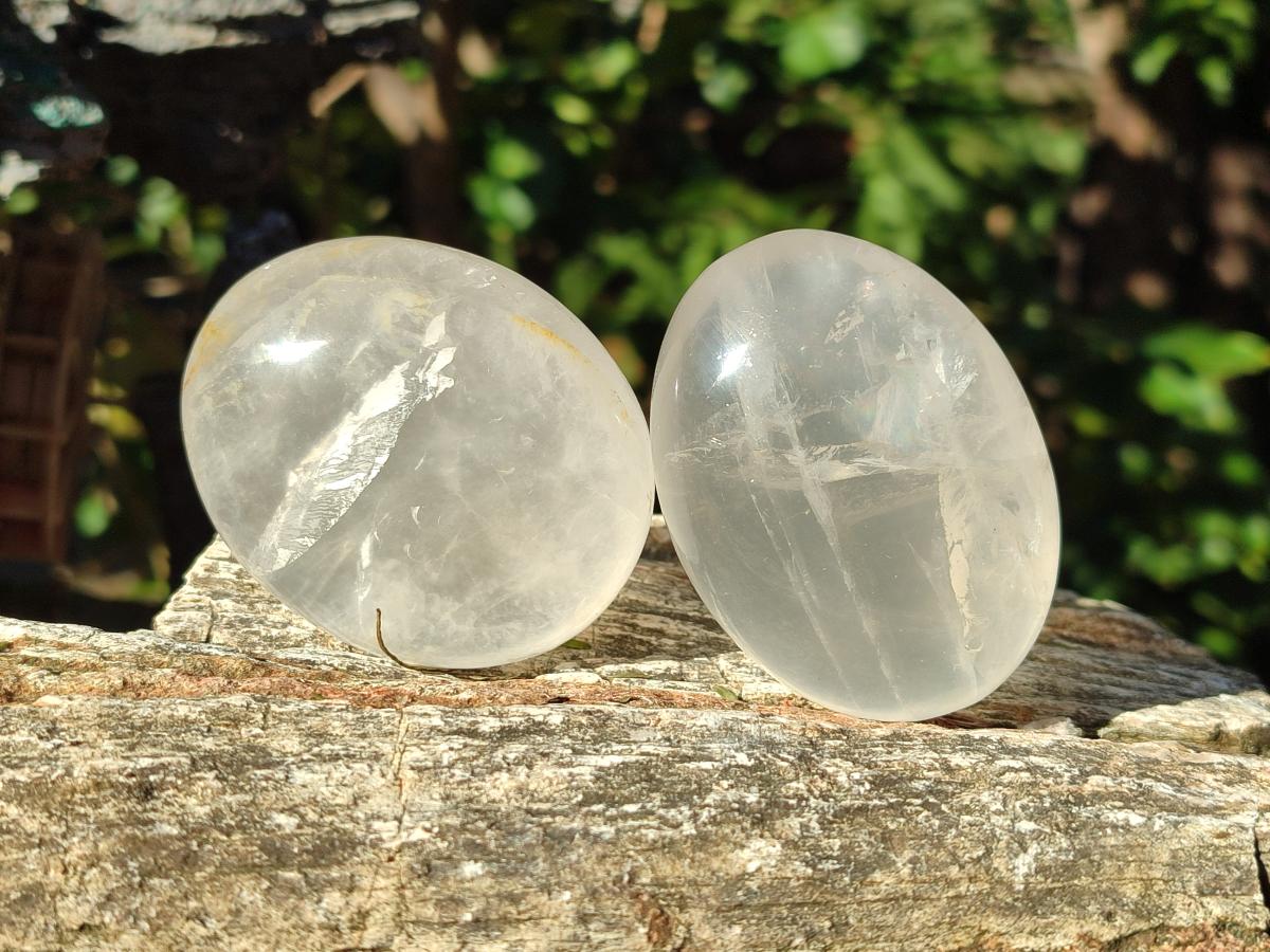 Polished Girasol Pearl Quartz Palm Stones x 12 From Ambatondrazaka, Madagascar - Toprock Gemstones and Minerals 