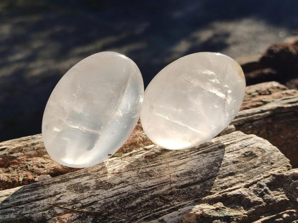 Polished Girasol Pearl Quartz Palm Stones x 12 From Ambatondrazaka, Madagascar - Toprock Gemstones and Minerals 