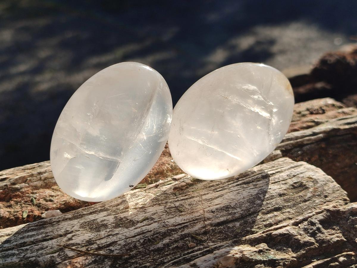 Polished Girasol Pearl Quartz Palm Stones x 12 From Ambatondrazaka, Madagascar - Toprock Gemstones and Minerals 