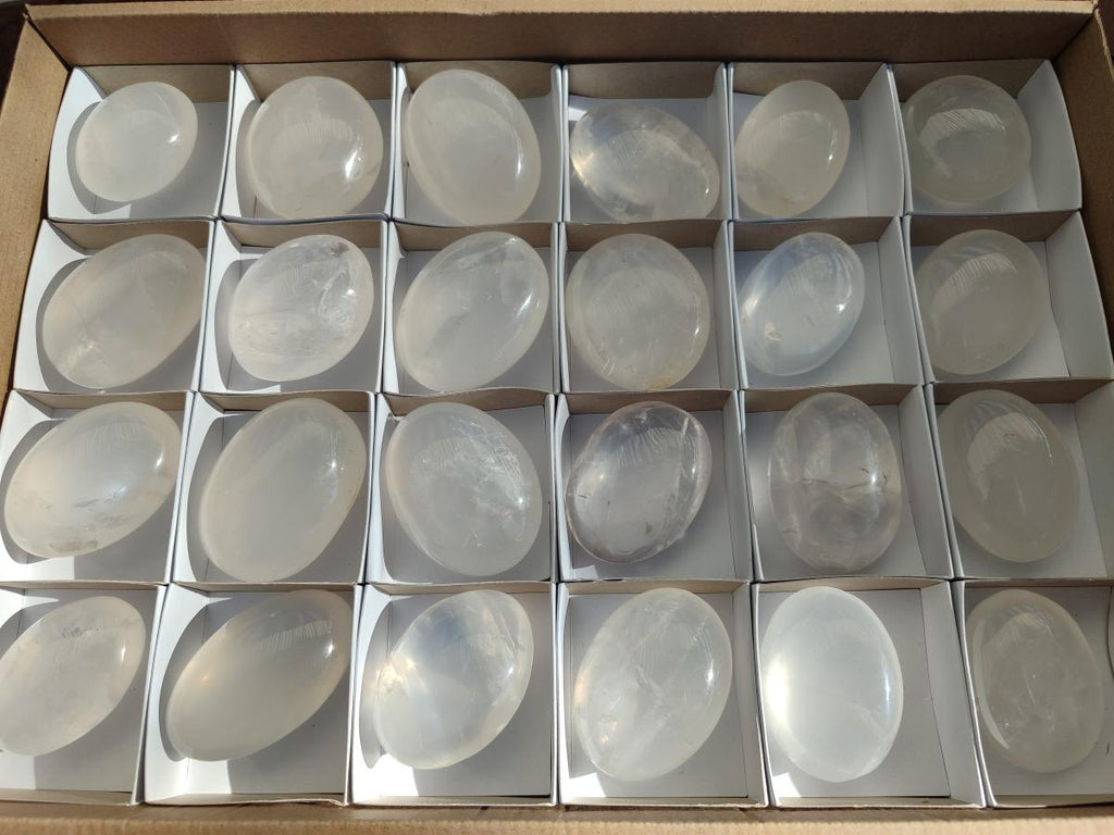 Polished Girasol Pearl Quartz Palm Stones x 12 From Ambatondrazaka, Madagascar - Toprock Gemstones and Minerals 