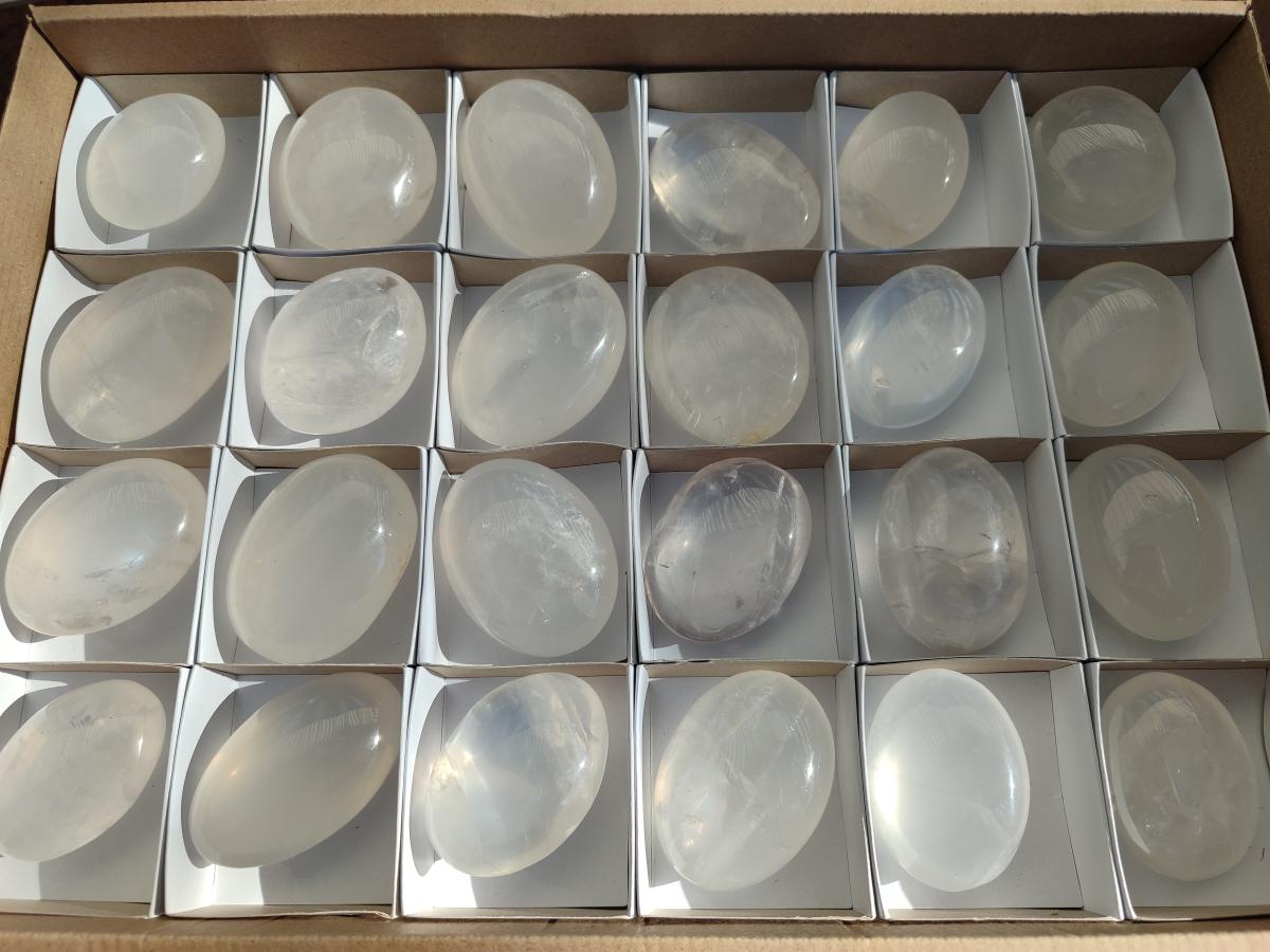 Polished Girasol Pearl Quartz Palm Stones x 12 From Ambatondrazaka, Madagascar - Toprock Gemstones and Minerals 