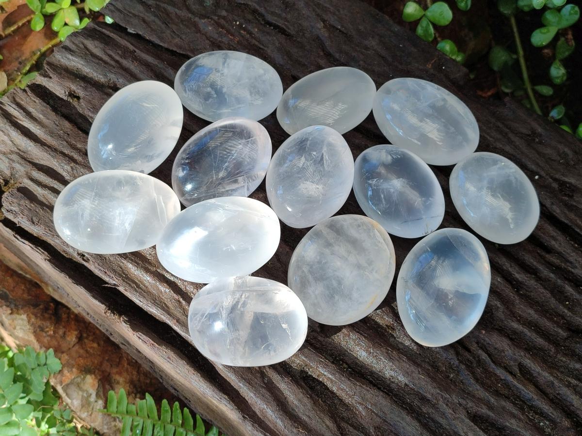 Polished Girasol Pearl Quartz Palm Stones x 12 From Ambatondrazaka, Madagascar - Toprock Gemstones and Minerals 