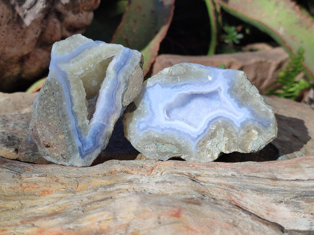 Polished On One Side Blue Lace Agate Geodes x 12 From Nsanje, Malawi - Toprock Gemstones and Minerals 