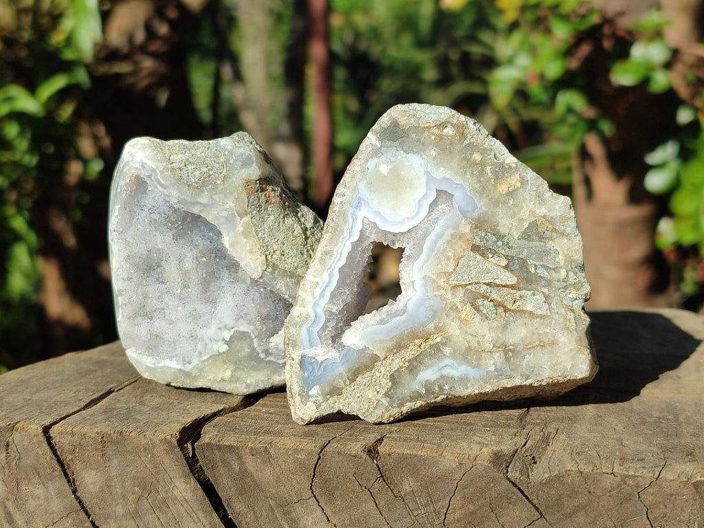 Polished On One Side Blue Lace Agate Geodes x 12 From Nsanje, Malawi - Toprock Gemstones and Minerals 