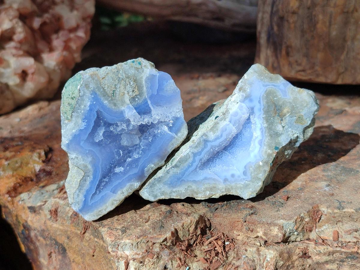 Polished On One Side Blue Lace Agate Geodes x 12 From Nsanje, Malawi - Toprock Gemstones and Minerals 