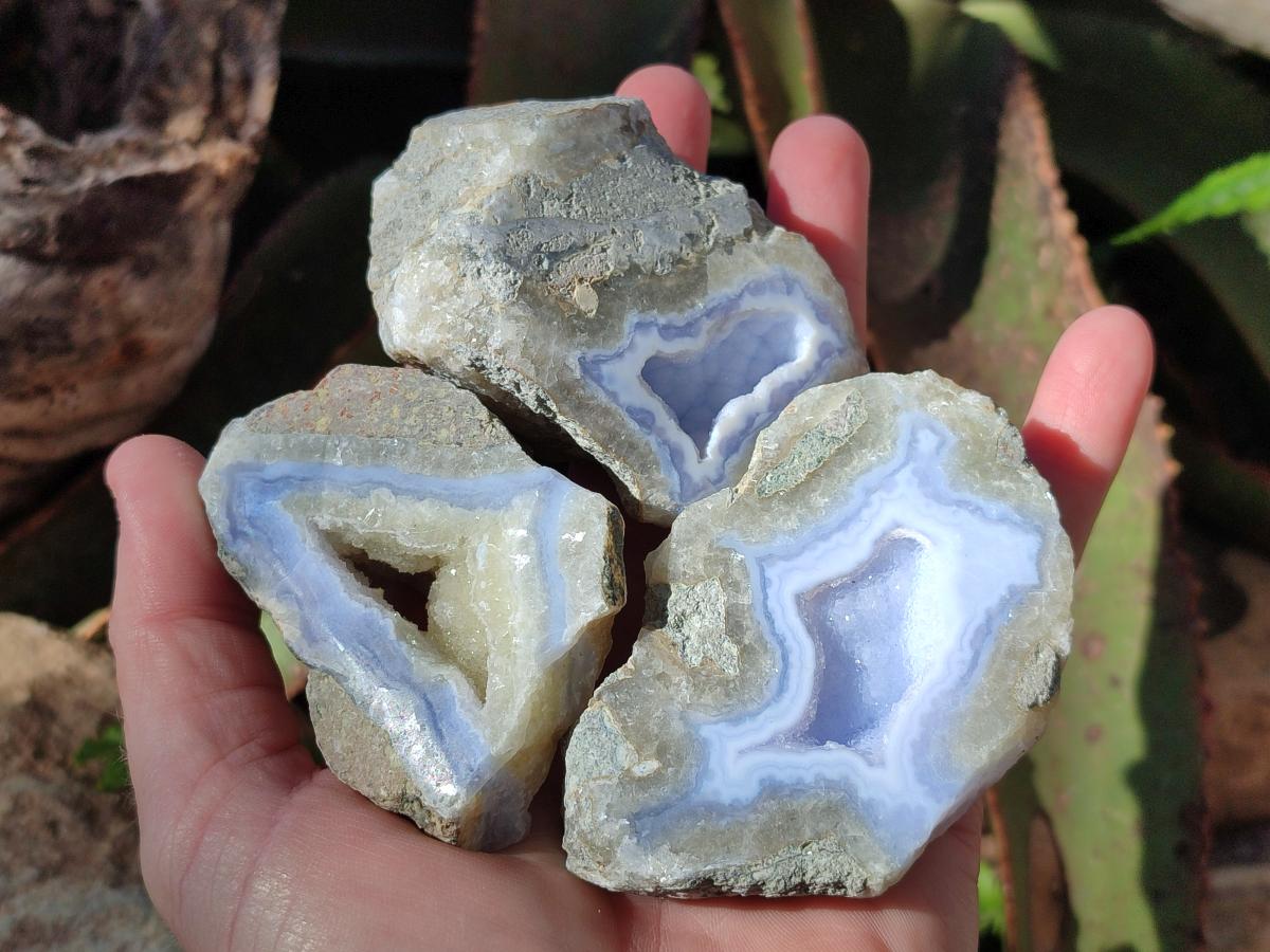 Polished On One Side Blue Lace Agate Geodes x 12 From Nsanje, Malawi - Toprock Gemstones and Minerals 
