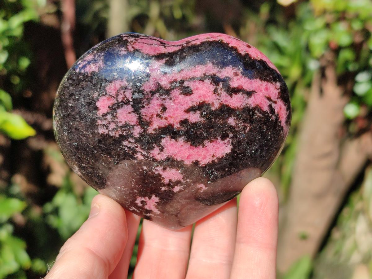 Polished Rhodonite Gemstone Hearts x 4 From Ambindavato, Madagascar - Toprock Gemstones and Minerals 