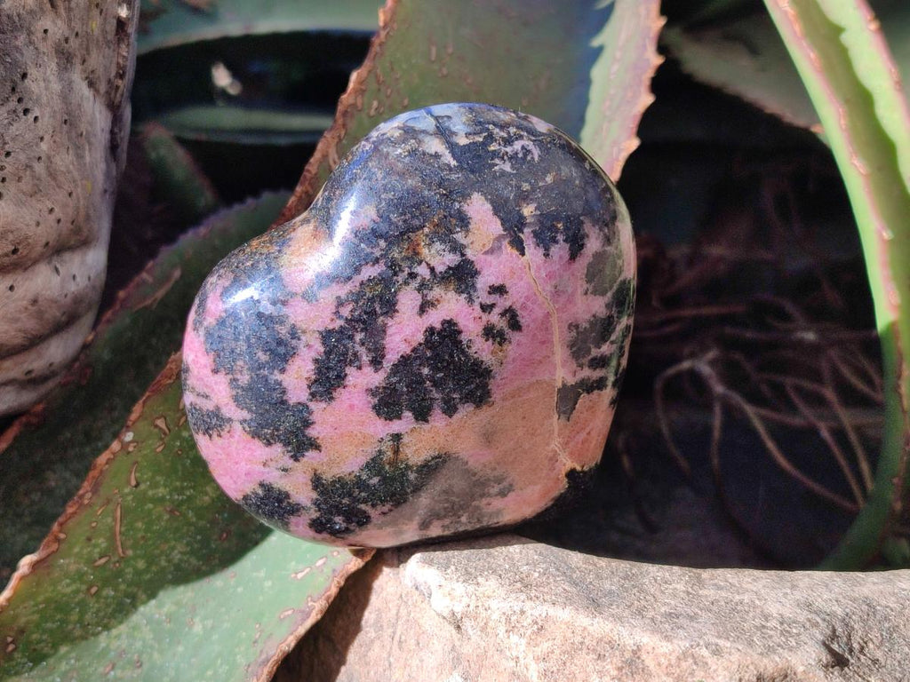 Polished Rhodonite Gemstone Hearts x 4 From Ambindavato, Madagascar - Toprock Gemstones and Minerals 