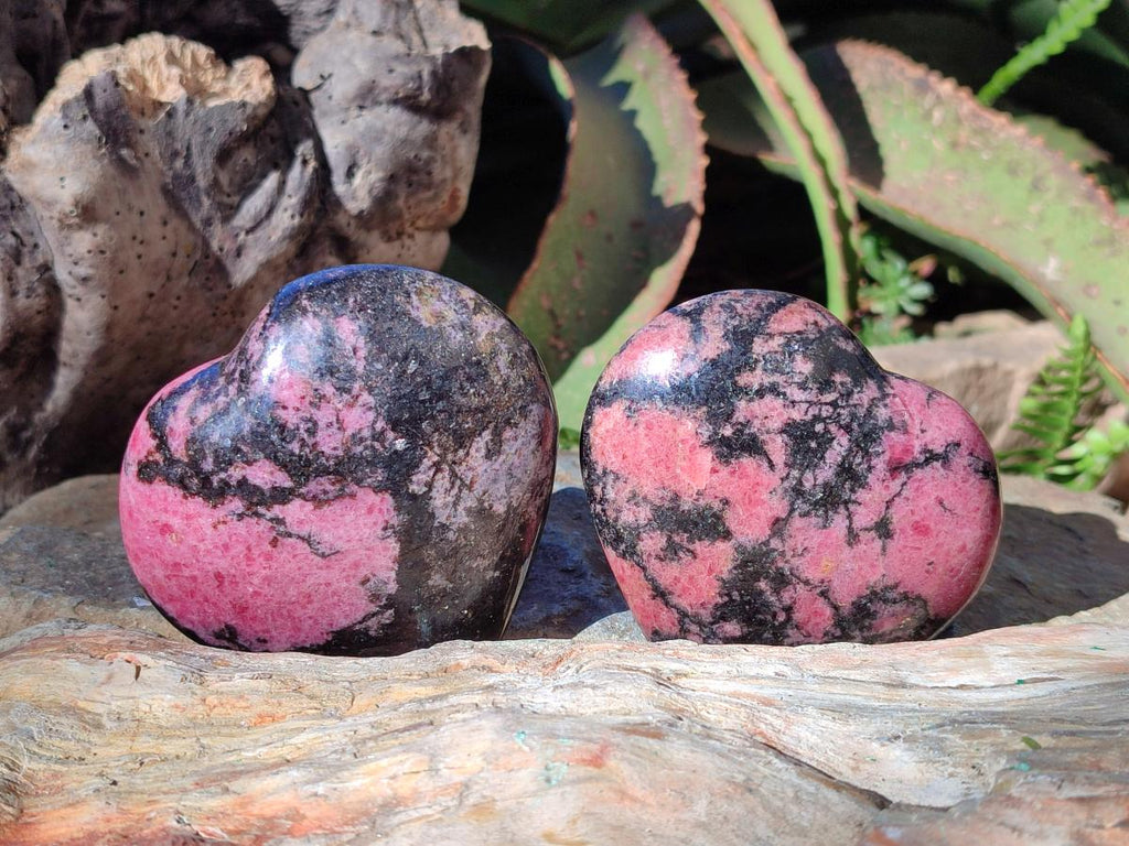 Polished Rhodonite Gemstone Hearts x 4 From Ambindavato, Madagascar - Toprock Gemstones and Minerals 